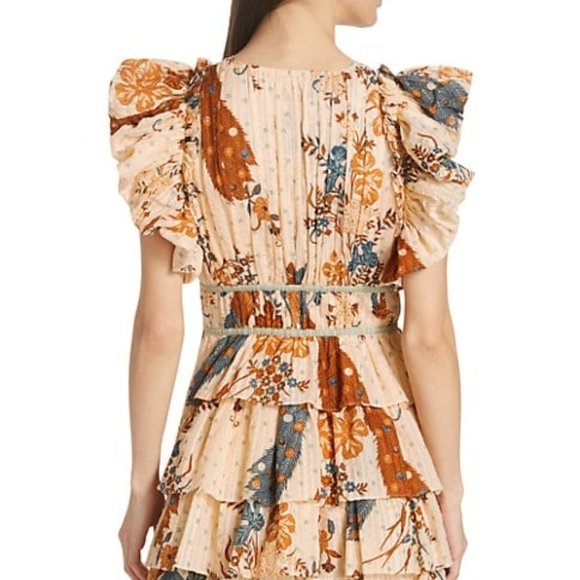 Ulla Johnson Marni Mini Dress Vintage Floral Ruffle Skirt in Egret Size 8 (M) - Picture 3 of 7